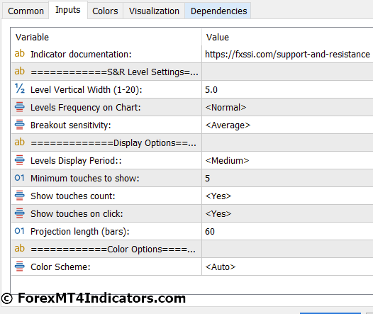 Support & Resistance MT5 Indicator 3 Support & Resistance MT5 Indicator Settings