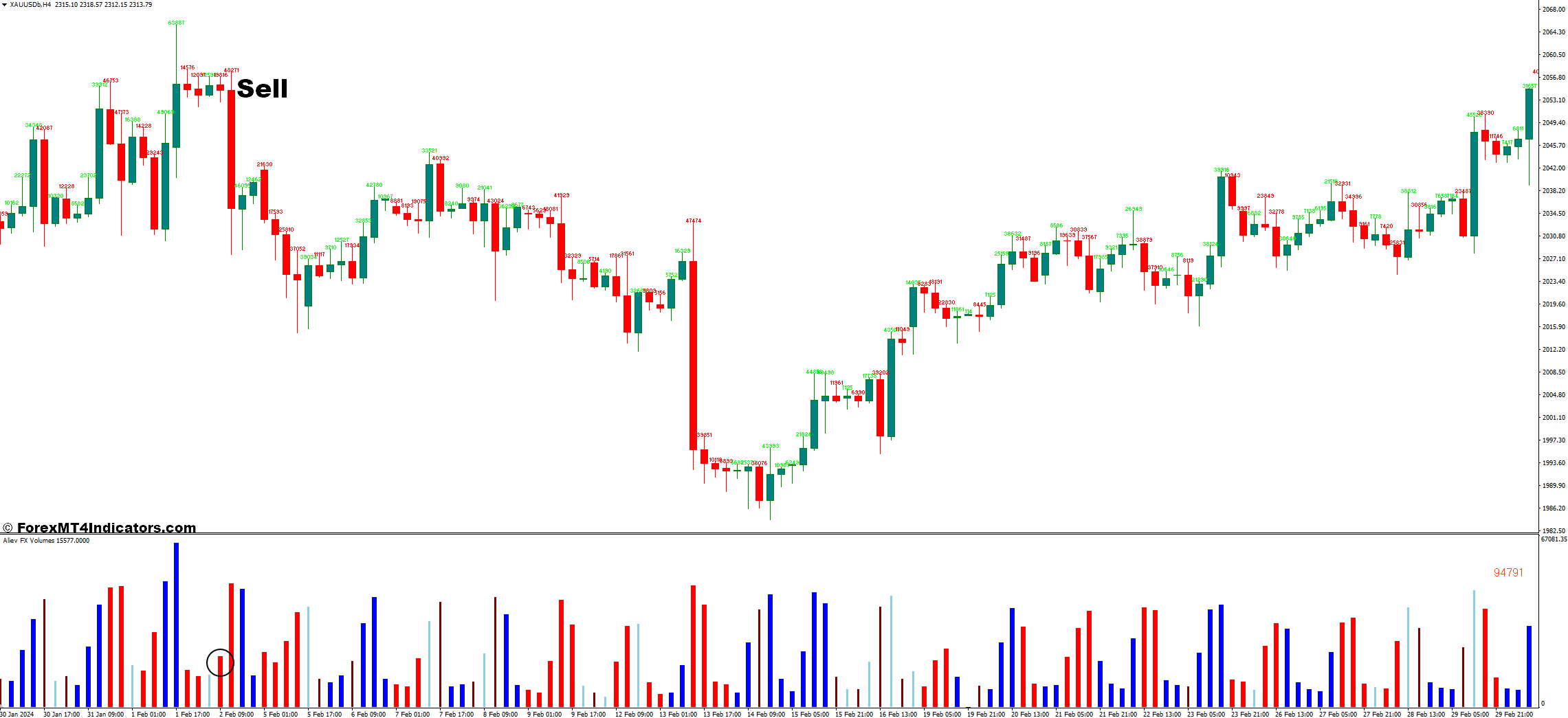 Aliev Fx Volumes MT4 Indicator 3 How to Trade With Aliev Fx Volumes Indicator - Sell Entry
