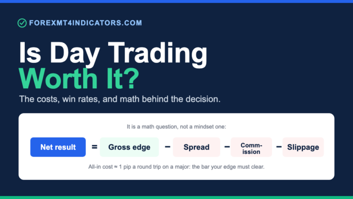 Is day trading worth it: net result equals gross edge minus spread, commission and slippage
