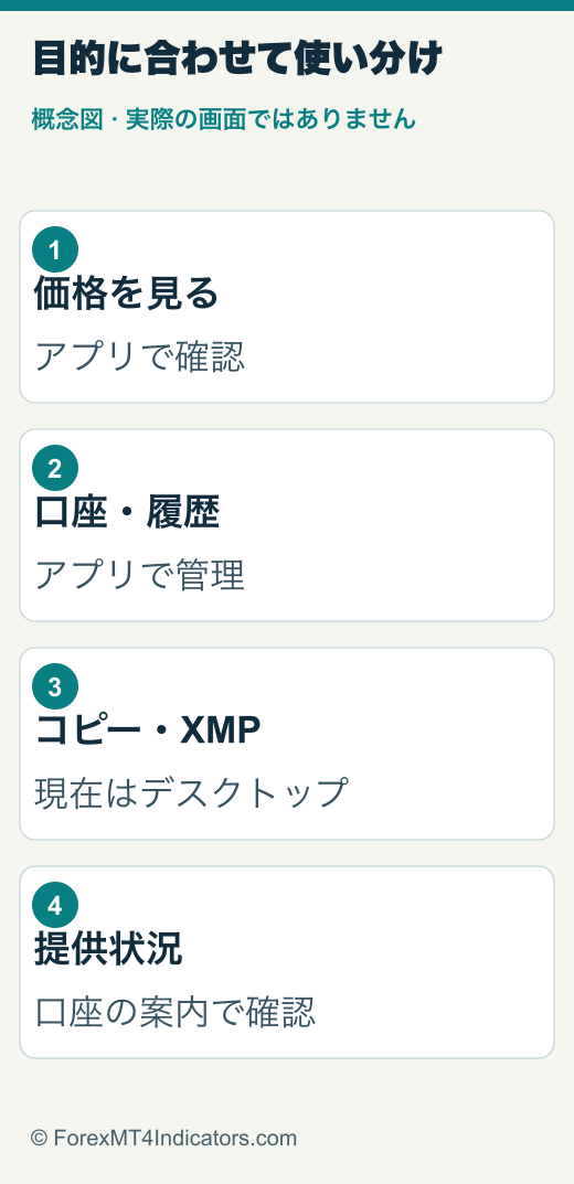 XMTD TraderProで使う機能とデスクトップへ移る機能の概念図