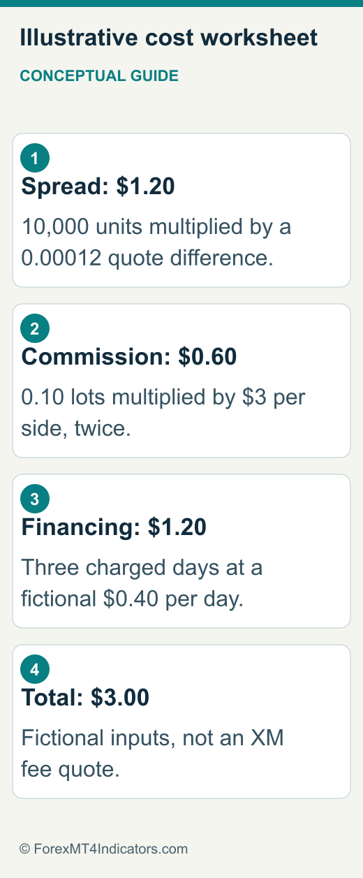 Illustrative trading cost components adding to three US dollars