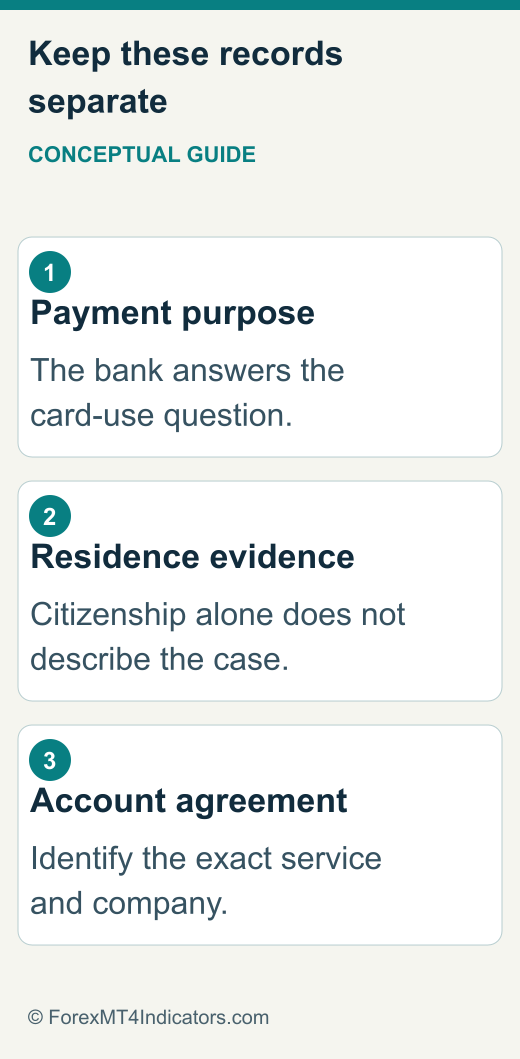 XM Bangladesh: Account Checks, Card Rules and Bonuses 2 Compare the bank’s payment-purpose answer with residence evidence and the broker agreement