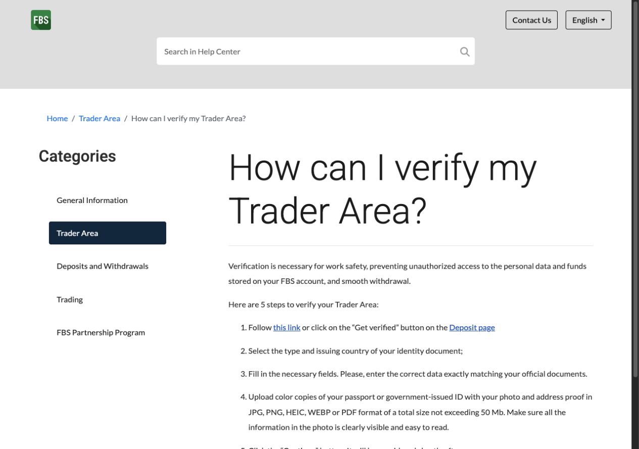 FBS Verification: Documents, Upload Steps and Rejections 2 FBS public five-step identity verification instructions