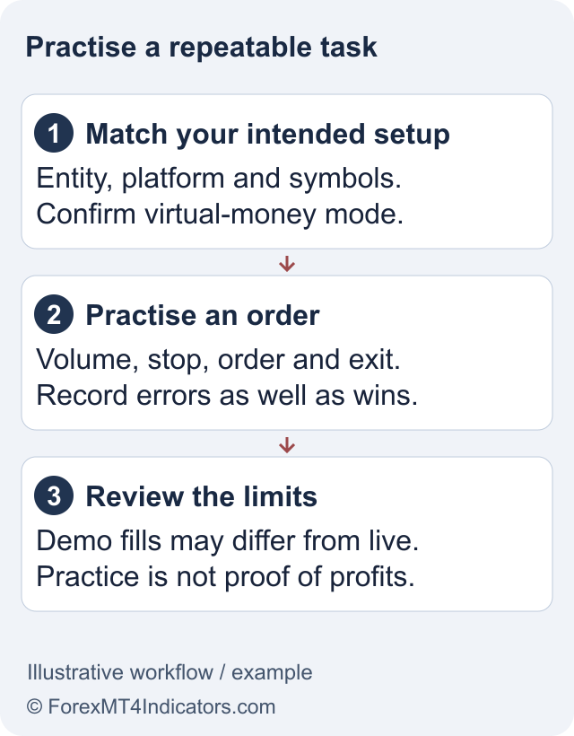 FXOpen Bonus: Current Offers and Old No-Deposit Claims 2 Conceptual demo practice plan. No strategy returns or live execution quality are claimed.