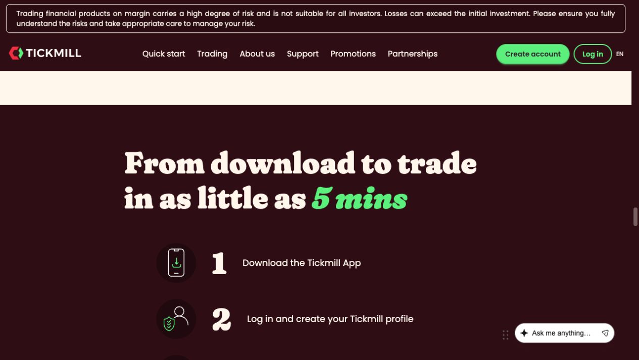 Tickmill App: Download, Trading and Account Management 1 Tickmill app public download and profile setup illustration