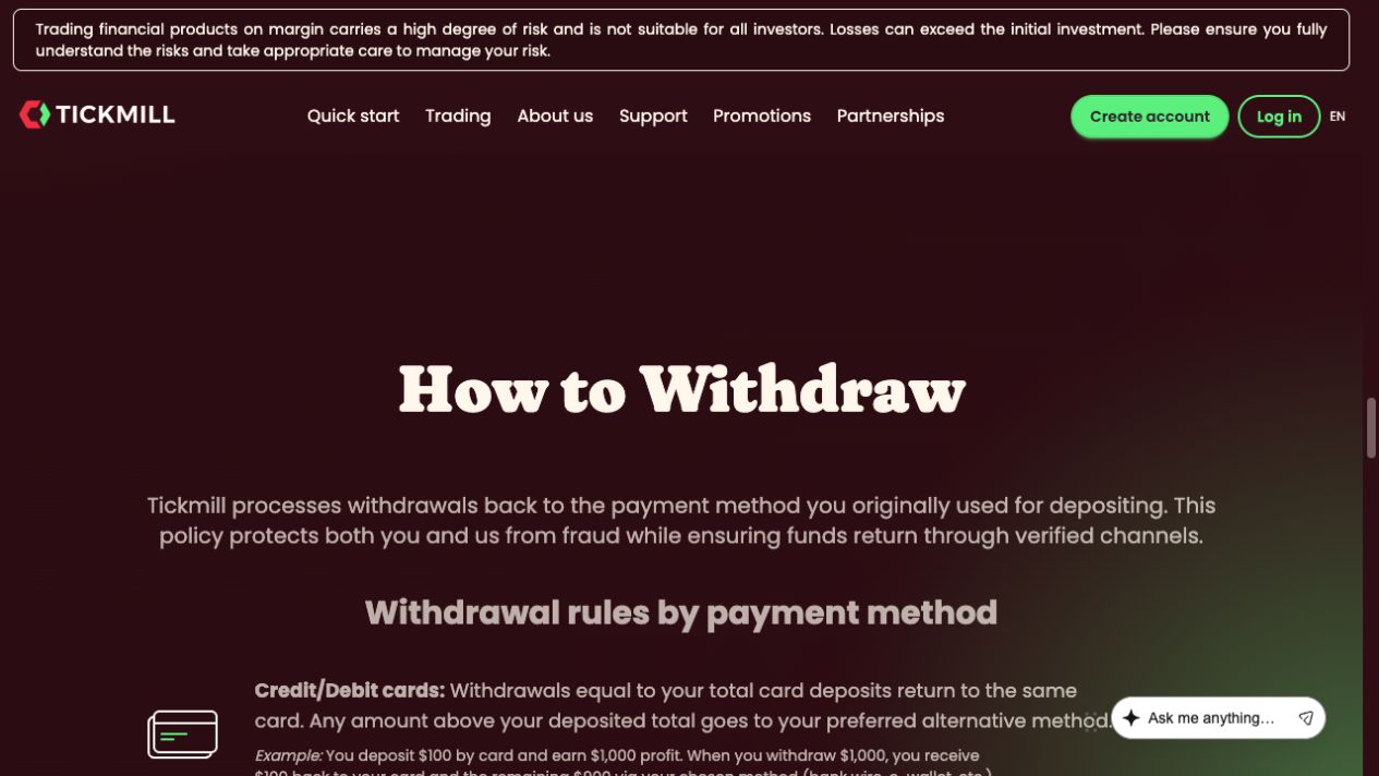 Tickmill Withdrawal: Times, Fees, Rules and Request Steps 1 Tickmill public card-deposit return rules