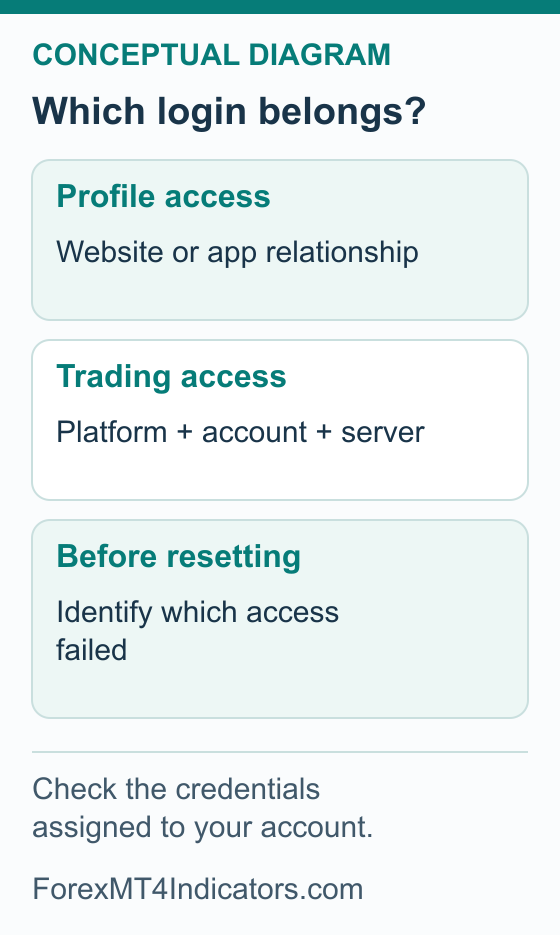 Conceptual access map separating the XM website profile from trading access using the correct platform, account and server.