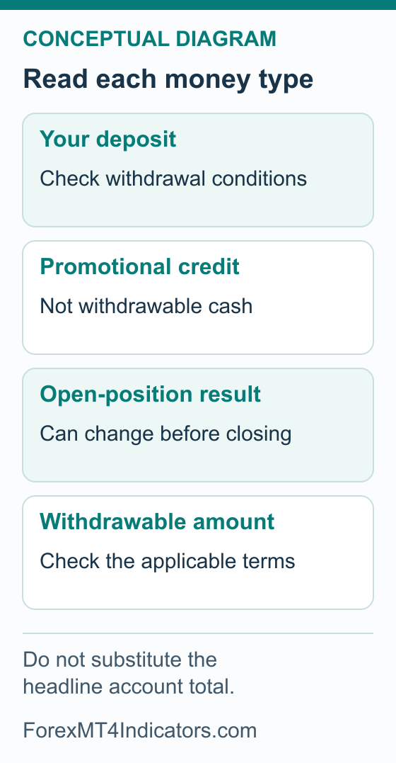 Conceptual distinction between a deposit, promotional credit, a trading result and a withdrawable amount