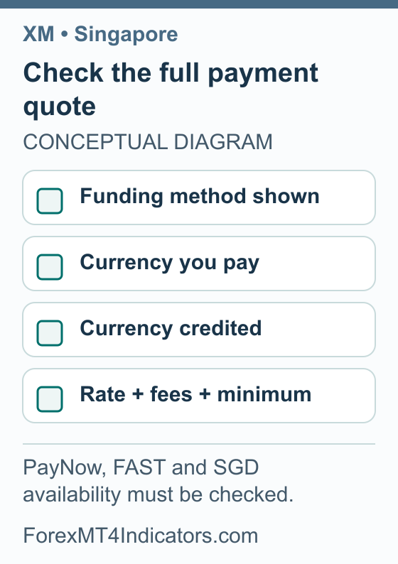 Payment quote checklist for method, currency paid, currency credited, rates and fees