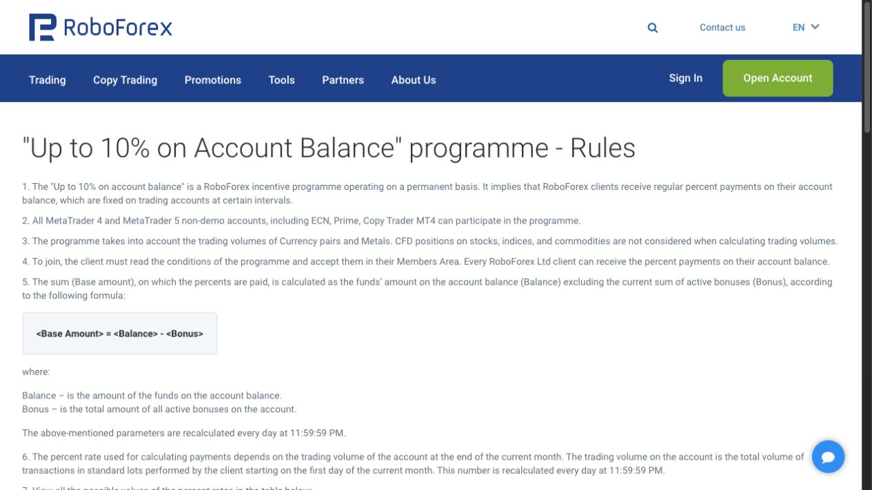 Official balance-reward rules deduct active bonuses from the calculation base. Annualised rates and qualifying trading activity apply.